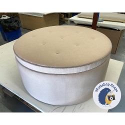 Tollymore Shallow Buttoned & Piped Lid Full Depth Round Storage Footstool 102cm (40") COM Warwick Laundered Linen Blush - Lid Contrast Piped in Baker House Velvet Dove - 40ins - Single Piped Trim in Baker House Velvet Dove 9385 Tollymore Shallow Buttoned & Piped Lid Full Depth Round Storage Footstool 102cm (40") COM Warwick Laundered Linen Blush - Lid Contrast Piped in Baker House Velvet Dove - 40ins - Single Piped Trim in Baker House Velvet Dove 9385