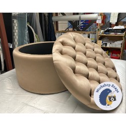 Selwood Deep Buttoned & Piped Lid Full Depth Round Storage Footstool 80cm (31") Customers Own Material - Faux Suede 6432