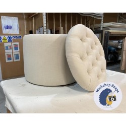 Selwood Deep Buttoned & Piped Lid Full Depth Round Storage Footstool 51cm (20") House Cotton Pebble 6903