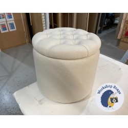 Selwood Deep Buttoned & Piped Lid Full Depth Round Storage Footstool 51cm (20") House Cotton Pebble 6903