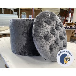 Selwood Deep Buttoned & Piped Lid Full Depth Round Storage Footstool 51cm (20") JBrown Modena Steel - Single Piped Trim 9532
