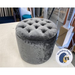 Selwood Deep Buttoned & Piped Lid Full Depth Round Storage Footstool 51cm (20") JBrown Modena Steel - Single Piped Trim 9532