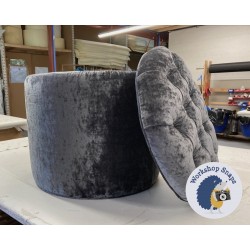 Selwood Deep Buttoned & Piped Lid Full Depth Round Storage Footstool 51cm (20") JBrown Modena Steel - Single Piped Trim 9532