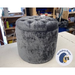 Selwood Deep Buttoned & Piped Lid Full Depth Round Storage Footstool 51cm (20") JBrown Modena Steel - Single Piped Trim 9532