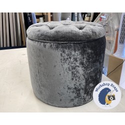 Selwood Deep Buttoned & Piped Lid Full Depth Round Storage Footstool 51cm (20") JBrown Modena Steel - Single Piped Trim 9532