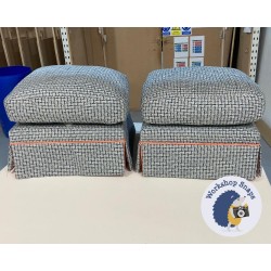 2x Kielder Valanced Footstool 51 x 51cm (20 x 20") COM Linwood Hartland Denim - Contrast Pleat Reveal and Piped in Linwood Juno Coral 7809