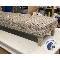 Wentwood Plain Top Footstool with Border 152 x 53cm (60 x 21") COM Osborne & Little Gloriana Pelangi Velvet Terrace - 6ins Tapered Washed Oak Leg 7004