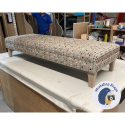 Wentwood Plain Top Footstool with Border 152 x 53cm (60 x 21") COM Osborne & Little Gloriana Pelangi Velvet Terrace - 6ins Tapered Washed Oak Leg 7004