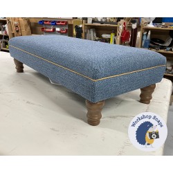 Wentwood Plain Top Footstool with Border 102 x 46cm (40 x 18") COM Linwood Faroe Mineral - Contrast Border Piping in Samuel & Sons Flanders Collection Honey - 5ins Turned Oak Leg 8313