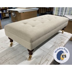 Fernworthy Shallow Buttoned Footstool with Border 102 x 46cm (40 x 18") Soft Weave Stone - 6ins Castor Mahogany Leg 9068