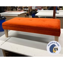 Fernworthy Shallow Buttoned Footstool with Border 122 x 53cm (48 x 21") COM Osborne & Little Facade Mandarin - 3x Shallow Buttons to Top - 22.9cm Tapered Leg Natural 9338