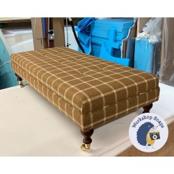 Fernworthy Shallow Buttoned Footstool with Border 122 x 53cm (48 x 21") Wool Check Camel - 6ins Castor Mahomgay Leg 6910