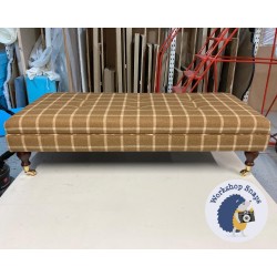 Fernworthy Shallow Buttoned Footstool with Border 122 x 53cm (48 x 21") Wool Check Camel - 6ins Castor Mahomgay Leg 6910