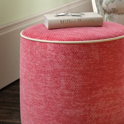 Florence Upholstered Top with Piping Drum Stool 38 x 33cm (15 x 13") in Eco Bobble Coral - Contrast Piped in House Cotton Vanilla - No Trim