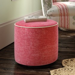 Florence Upholstered Top with Piping Drum Stool 38 x 33cm (15 x 13") in Eco Bobble Coral - Contrast Piped in House Cotton Vanilla - No Trim