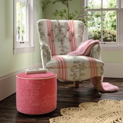 Florence Upholstered Top with Piping Drum Stool 38 x 33cm (15 x 13") in Eco Bobble Coral - Contrast Piped in House Cotton Vanilla - No Trim