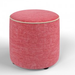 Florence Upholstered Top with Piping Drum Stool 38 x 33cm (15 x 13") in Eco Bobble Coral - Contrast Piped in House Cotton Vanilla - No Trim