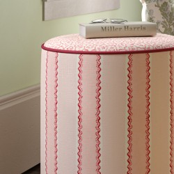 Florence Upholstered Top with Piping Drum Stool 38 x 46cm (15 x 18") in Custom Fabric: TOP Linwood Hopscotch Strawberry, PIPING Pure Cotton Cherry, BODY Linwood Croquet Rhubarb - No Trim