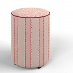 Florence Upholstered Top with Piping Drum Stool 38 x 46cm (15 x 18") in Custom Fabric: TOP Linwood Hopscotch Strawberry, PIPING Pure Cotton Cherry, BODY Linwood Croquet Rhubarb - No Trim