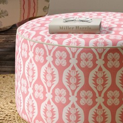 Florence Upholstered Top with Piping Drum Stool 61 x 33cm (24 x 13") in Charlotte Gaisford Georgie Girl 2 Pink - Contrast Piped in House Cotton Vanilla - No Trim