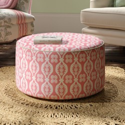 Florence Upholstered Top with Piping Drum Stool 61 x 33cm (24 x 13") in Charlotte Gaisford Georgie Girl 2 Pink - Contrast Piped in House Cotton Vanilla - No Trim