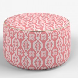 Florence Upholstered Top with Piping Drum Stool 61 x 33cm (24 x 13") in Charlotte Gaisford Georgie Girl 2 Pink - Contrast Piped in House Cotton Vanilla - No Trim