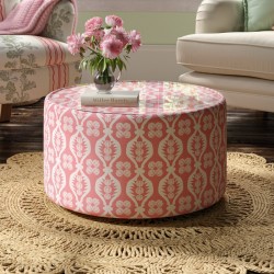 Galloway Glass Insert Drum Stool 61 x 33cm (24 x 13") in Charlotte Gaisford Georgie Girl 2 Pink - No Trim