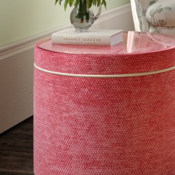 Gosford Glass Insert with Band & Piping Drum Stool 38 x 33cm (15 x 13") in Eco Bobble Coral - Contrast Piped in House Cotton Vanilla - No Trim