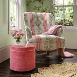 Gosford Glass Insert with Band & Piping Drum Stool 38 x 33cm (15 x 13") in Eco Bobble Coral - Contrast Piped in House Cotton Vanilla - No Trim