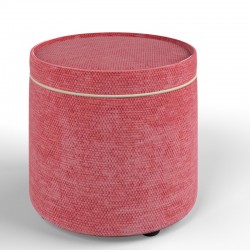 Gosford Glass Insert with Band & Piping Drum Stool 38 x 33cm (15 x 13") in Eco Bobble Coral - Contrast Piped in House Cotton Vanilla - No Trim