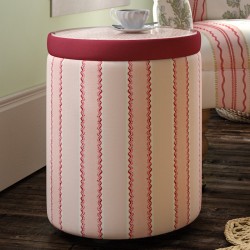 Glentress Glass Insert with Band Drum Stool 38 x 46cm (15 x 18") in Custom Fabric: TOP Linwood Hopscotch Strawberry, BAND Pure Cotton Cherry, BODY Linwood Croquet Rhubarb - No Trim Glentress Glass Insert with Band Drum Stool 38 x 46cm (15 x 18") in Custom Fabric: TOP Linwood Hopscotch Strawberry, BAND Pure Cotton Cherry, BODY Linwood Croquet Rhubarb - No Trim