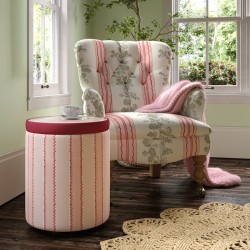 Glentress Glass Insert with Band Drum Stool 38 x 46cm (15 x 18") in Custom Fabric: TOP Linwood Hopscotch Strawberry, BAND Pure Cotton Cherry, BODY Linwood Croquet Rhubarb - No Trim Glentress Glass Insert with Band Drum Stool 38 x 46cm (15 x 18") in Custom Fabric: TOP Linwood Hopscotch Strawberry, BAND Pure Cotton Cherry, BODY Linwood Croquet Rhubarb - No Trim