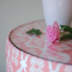 Galloway Glass Insert Drum Stool 61 x 33cm (24 x 13") in Charlotte Gaisford Georgie Girl 2 Pink - No Trim