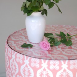 Galloway Glass Insert Drum Stool 61 x 33cm (24 x 13") in Charlotte Gaisford Georgie Girl 2 Pink - No Trim