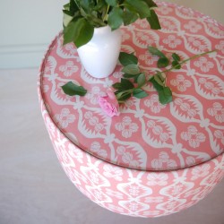 Galloway Glass Insert Drum Stool 61 x 33cm (24 x 13") in Charlotte Gaisford Georgie Girl 2 Pink - No Trim