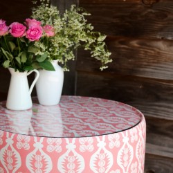 Galloway Glass Insert Drum Stool 61 x 33cm (24 x 13") in Charlotte Gaisford Georgie Girl 2 Pink - No Trim