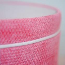 Gosford Glass Insert with Band & Piping Drum Stool 38 x 33cm (15 x 13") in Eco Bobble Coral - Contrast Piped in House Cotton Vanilla - No Trim