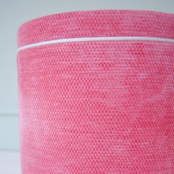 Gosford Glass Insert with Band & Piping Drum Stool 38 x 33cm (15 x 13") in Eco Bobble Coral - Contrast Piped in House Cotton Vanilla - No Trim