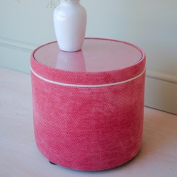 Gosford Glass Insert with Band & Piping Drum Stool 38 x 33cm (15 x 13") in Eco Bobble Coral - Contrast Piped in House Cotton Vanilla - No Trim