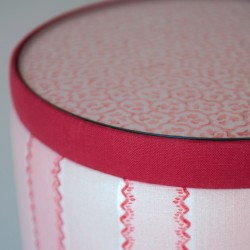 Glentress Glass Insert with Band Drum Stool 38 x 46cm (15 x 18") in Custom Fabric: TOP Linwood Hopscotch Strawberry, BAND Pure Cotton Cherry, BODY Linwood Croquet Rhubarb - No Trim Glentress Glass Insert with Band Drum Stool 38 x 46cm (15 x 18") in Custom Fabric: TOP Linwood Hopscotch Strawberry, BAND Pure Cotton Cherry, BODY Linwood Croquet Rhubarb - No Trim