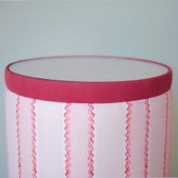 Glentress Glass Insert with Band Drum Stool 38 x 46cm (15 x 18") in Custom Fabric: TOP Linwood Hopscotch Strawberry, BAND Pure Cotton Cherry, BODY Linwood Croquet Rhubarb - No Trim Glentress Glass Insert with Band Drum Stool 38 x 46cm (15 x 18") in Custom Fabric: TOP Linwood Hopscotch Strawberry, BAND Pure Cotton Cherry, BODY Linwood Croquet Rhubarb - No Trim