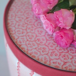 Glentress Glass Insert with Band Drum Stool 38 x 46cm (15 x 18") in Custom Fabric: TOP Linwood Hopscotch Strawberry, BAND Pure Cotton Cherry, BODY Linwood Croquet Rhubarb - No Trim Glentress Glass Insert with Band Drum Stool 38 x 46cm (15 x 18") in Custom Fabric: TOP Linwood Hopscotch Strawberry, BAND Pure Cotton Cherry, BODY Linwood Croquet Rhubarb - No Trim