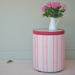 Glentress Glass Insert with Band Drum Stool 38 x 46cm (15 x 18") in Custom Fabric: TOP Linwood Hopscotch Strawberry, BAND Pure Cotton Cherry, BODY Linwood Croquet Rhubarb - No Trim Glentress Glass Insert with Band Drum Stool 38 x 46cm (15 x 18") in Custom Fabric: TOP Linwood Hopscotch Strawberry, BAND Pure Cotton Cherry, BODY Linwood Croquet Rhubarb - No Trim