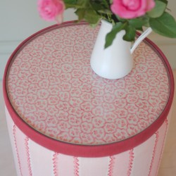 Glentress Glass Insert with Band Drum Stool 38 x 46cm (15 x 18") in Custom Fabric: TOP Linwood Hopscotch Strawberry, BAND Pure Cotton Cherry, BODY Linwood Croquet Rhubarb - No Trim Glentress Glass Insert with Band Drum Stool 38 x 46cm (15 x 18") in Custom Fabric: TOP Linwood Hopscotch Strawberry, BAND Pure Cotton Cherry, BODY Linwood Croquet Rhubarb - No Trim