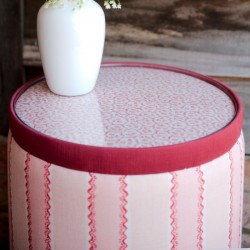 Glentress Glass Insert with Band Drum Stool 38 x 46cm (15 x 18") in Custom Fabric: TOP Linwood Hopscotch Strawberry, BAND Pure Cotton Cherry, BODY Linwood Croquet Rhubarb - No Trim Glentress Glass Insert with Band Drum Stool 38 x 46cm (15 x 18") in Custom Fabric: TOP Linwood Hopscotch Strawberry, BAND Pure Cotton Cherry, BODY Linwood Croquet Rhubarb - No Trim
