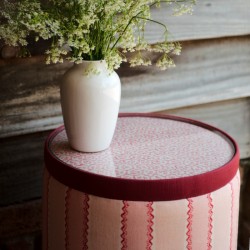 Glentress Glass Insert with Band Drum Stool 38 x 46cm (15 x 18") in Custom Fabric: TOP Linwood Hopscotch Strawberry, BAND Pure Cotton Cherry, BODY Linwood Croquet Rhubarb - No Trim Glentress Glass Insert with Band Drum Stool 38 x 46cm (15 x 18") in Custom Fabric: TOP Linwood Hopscotch Strawberry, BAND Pure Cotton Cherry, BODY Linwood Croquet Rhubarb - No Trim