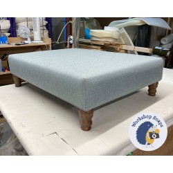 Arden Plain Top Footstool 102 x 76cm (40 x 30") in Textured Weave Duck Egg - Single Piped Trim - 12.7cm Turned Leg Oak 9546