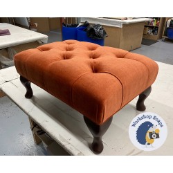Kinver Deep Buttoned Footstool 61 x 41cm (24 x 16") in Easycare Velvet Tangerine - Single Piped Trim - 15.2cm Mahogany Queen Anne Leg 9583 Kinver Deep Buttoned Footstool 61 x 41cm (24 x 16") in Easycare Velvet Tangerine - Single Piped Trim - 15.2cm Mahogany Queen Anne Leg 9583