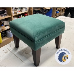 Wentwood Plain Top Footstool with Border 46 x 46cm (18 x 18") Linwood Omega Velvet Ocean - 22.9cm Tapered Leg Mahogany 9537