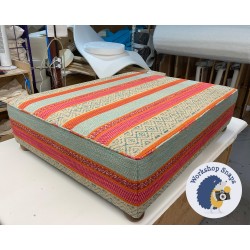 Bespoke Size & Design Change Arden Plain Top Footstool 40ins x 50ins x 14insH in COM Andrew Martin Pampas Teal - Top Edge Piped - 2ins Bun Foot Oak 9620